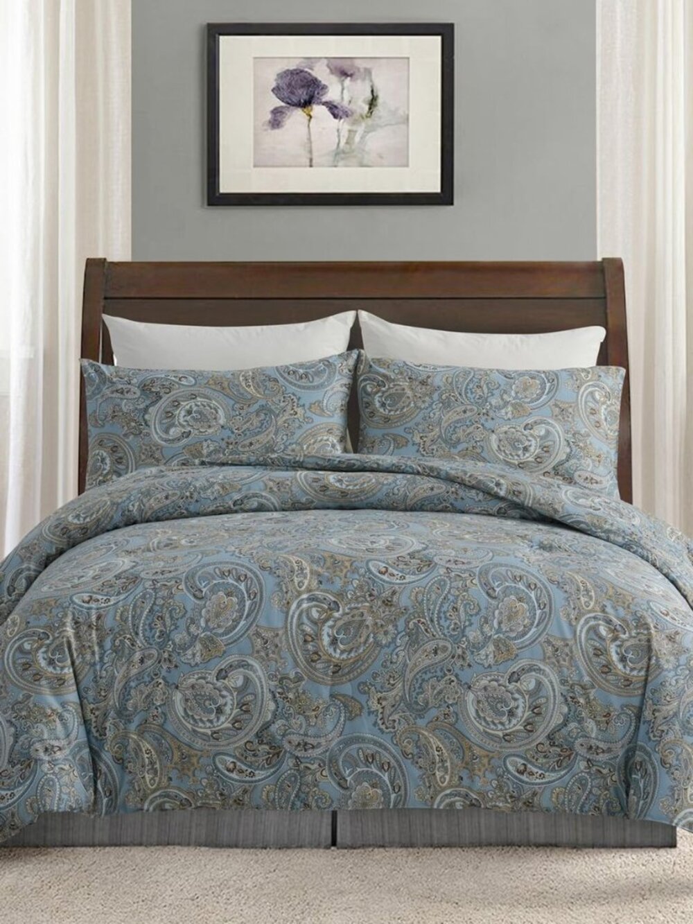 100% Cotton Duvet Cover King Size Blue Boho Paisley Pattern Duvet Cover Sets